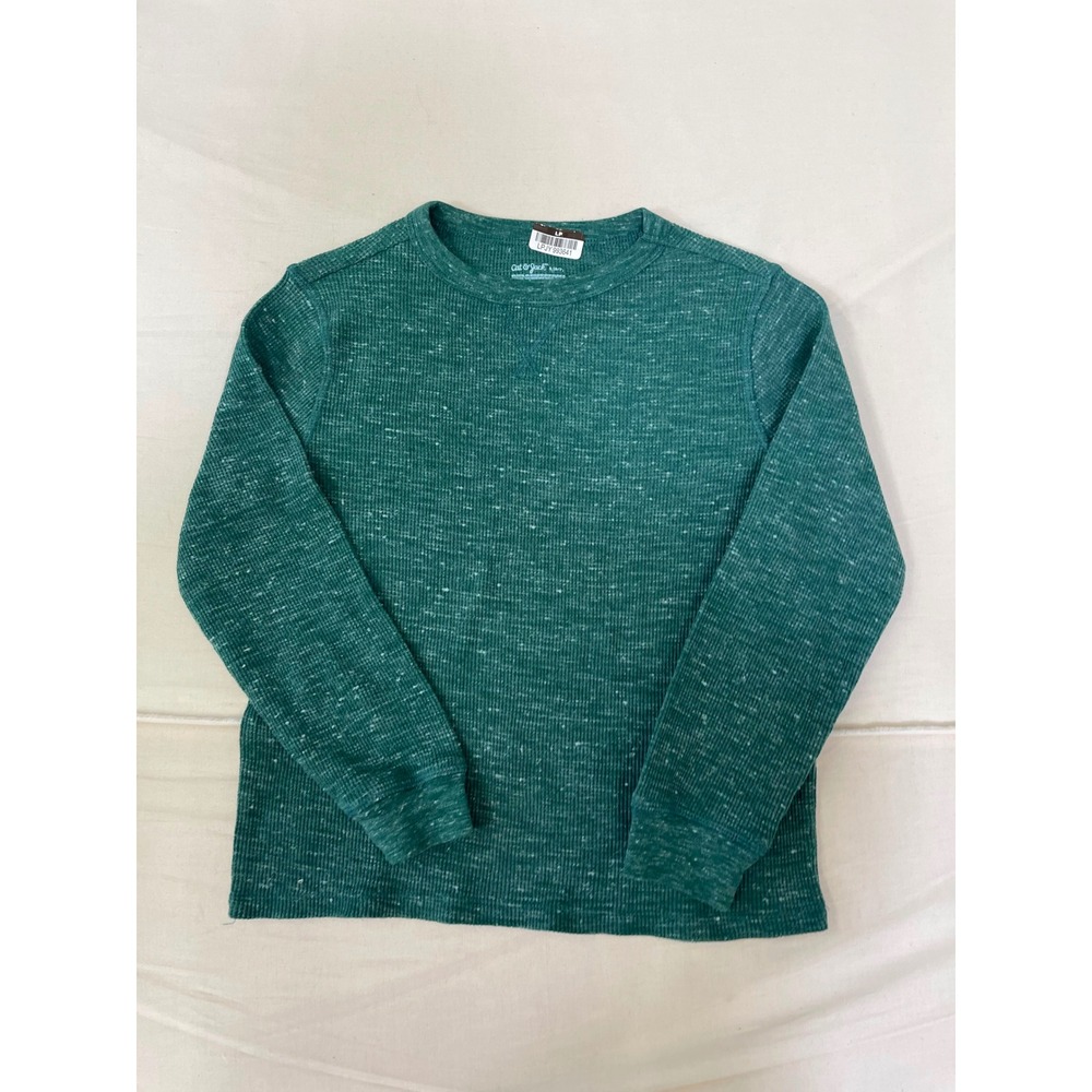 Cat & Jack Boys Green Space Dye Thermal Waffle Knit Long Sleeve Shirt Size S 6/7